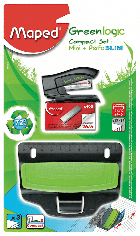 Furador, agrafador e recarga Compact Set Green Logic_ref 898210-cópia